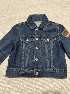 Ralph Lauren Dark Blue Denim Kids' Jacket with Flag Patch